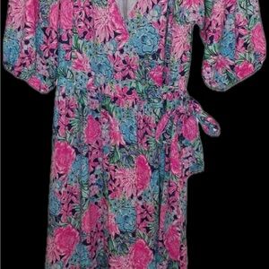 Lilly Pulitzer Pink and Blue Floral Midi Dress XXS
